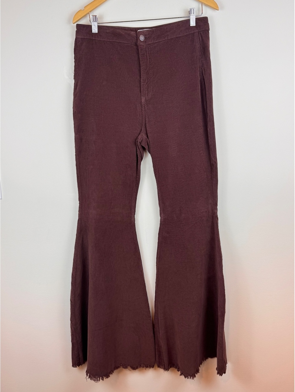Free People Just Float On Corduroy Flare Pants Plum Size 30 Raw Hem Boho - Picture 2 of 13